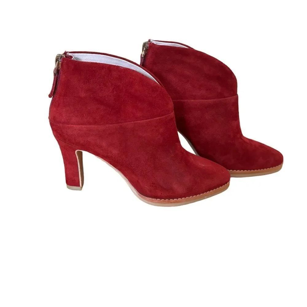Lola Cruz Herne V Cut Zip Ankle Boot Red Suede 6.5 - Picture 4 of 8